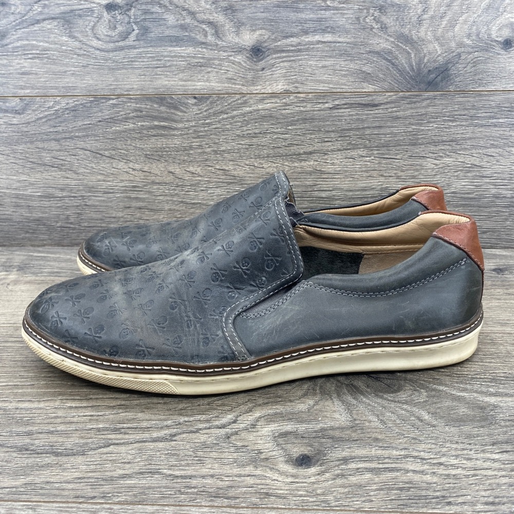 Johnston & Murphy Slip On Sneaker Mens 10 Grey Embossed Skull Leather 25-8427